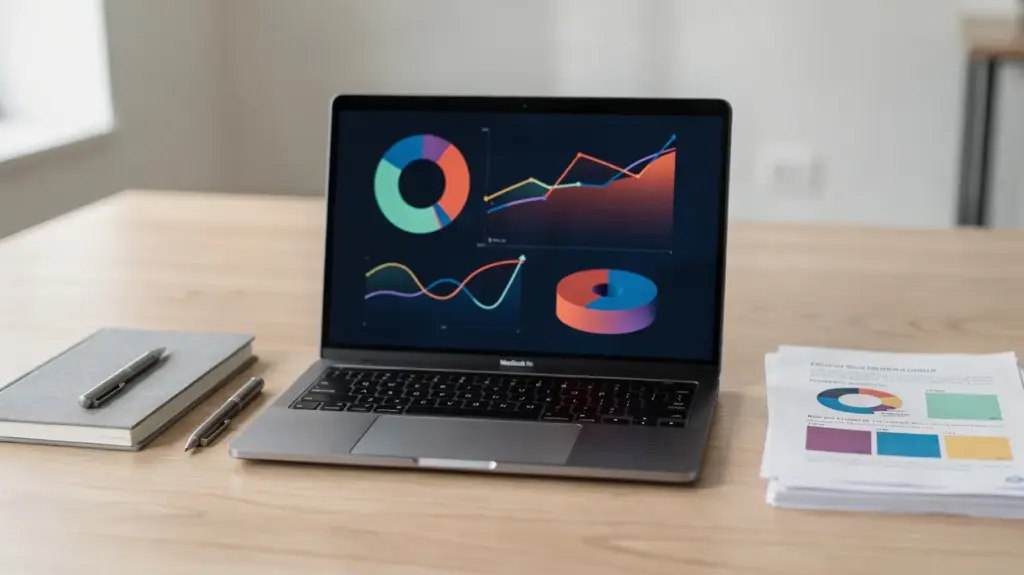 Laptop mit Analytics-Darstellung und Notizen zum Thema Mentions ohne Link im GEO-Kontext